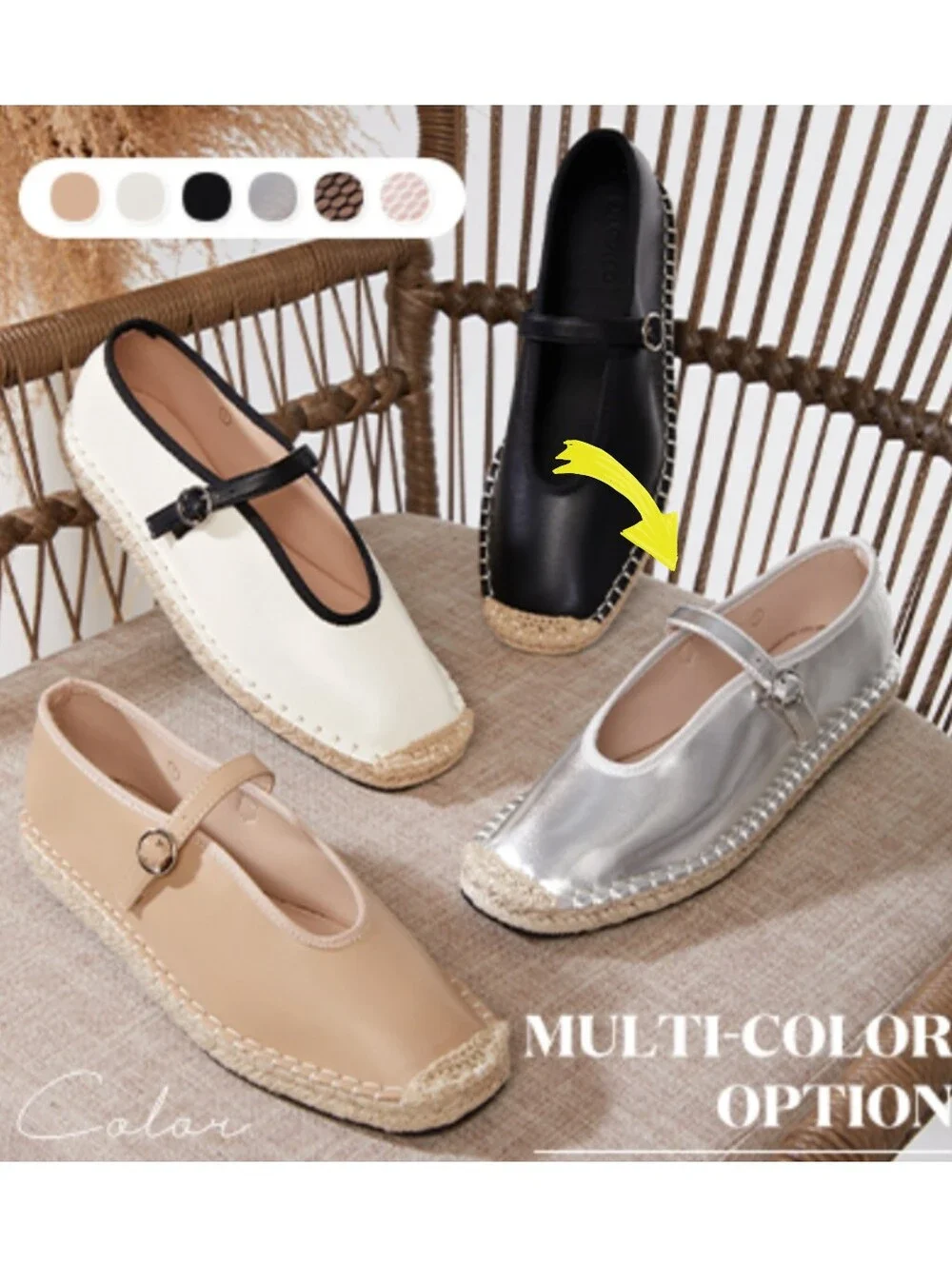 Coutgo NWT Metallic Silver Faux Leather Mary Jane Espadrilles With Jute 7.5
